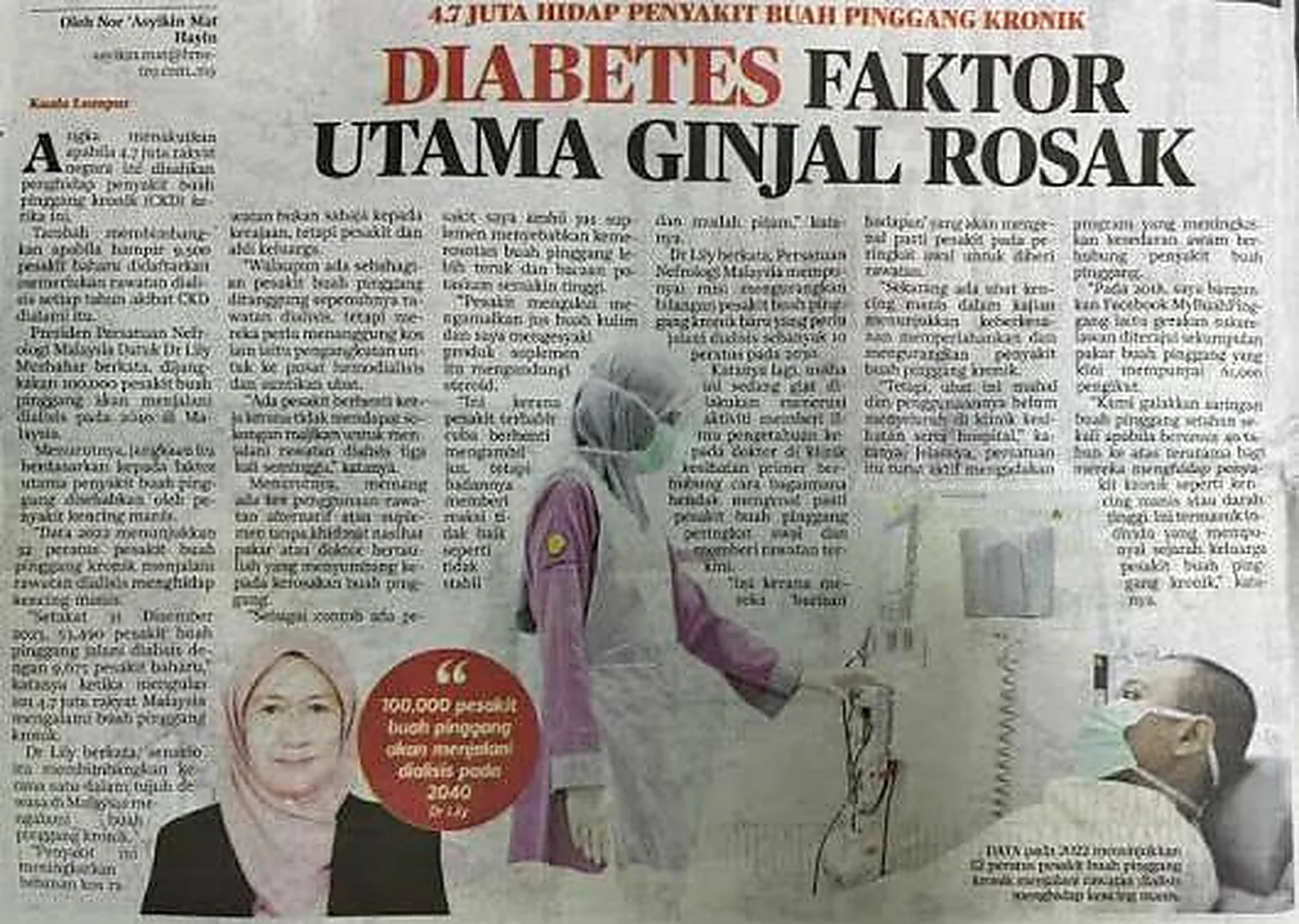 Keratan akhbar Diabetes Faktor Utama Ginjal Rosak